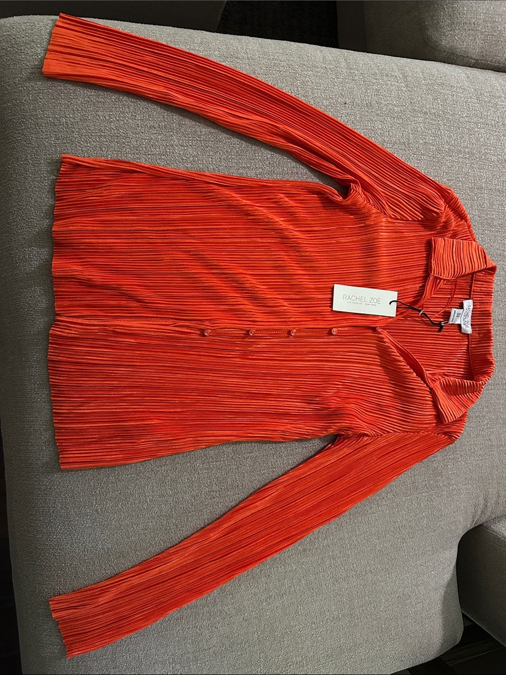 NWT Rachel Zoe Pleated Button-Up Top & Wide Leg Pants Set - Vibrant RedOrange - Picture 2 of 7